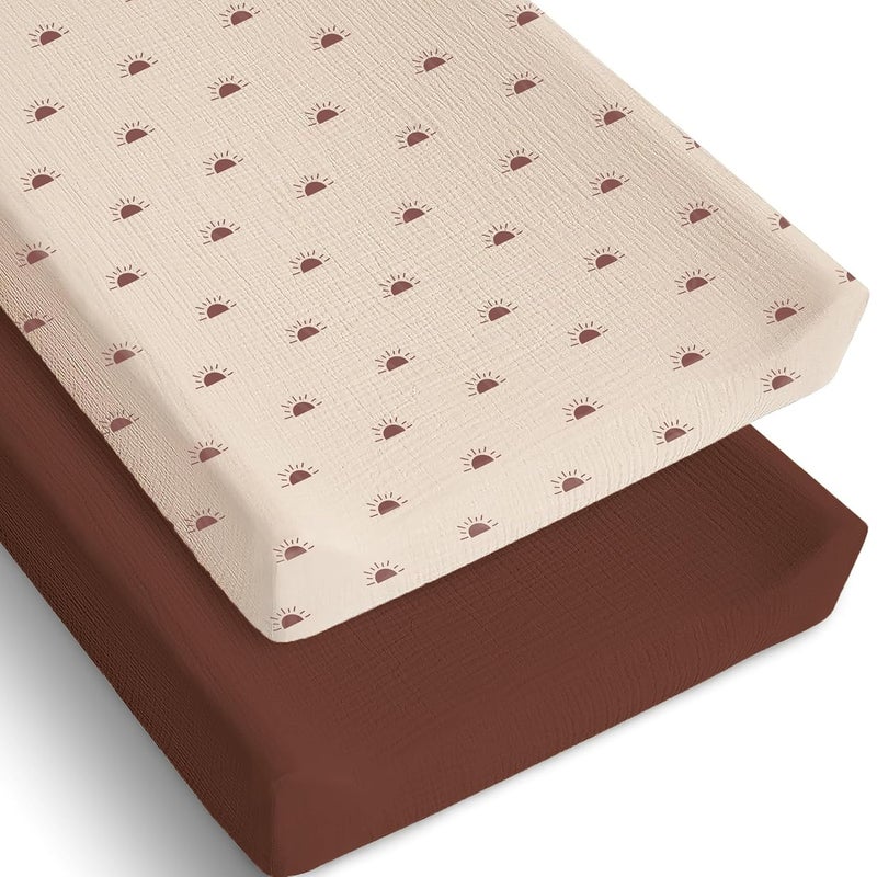 MiFlor Mi Flor 2 Pack Muslin Changing Pad Cover 16x32x5 inches – Ultra Soft CPC Certified Baby Changing Table Cover with Elastic Corners, 360° Fit, Lightweight, Breathable, Fits Most Changing Pads - Image 1